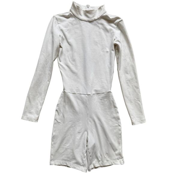 Tank Air White High Neck Long Sleeve Unitard Romper - Picture 4 of 5